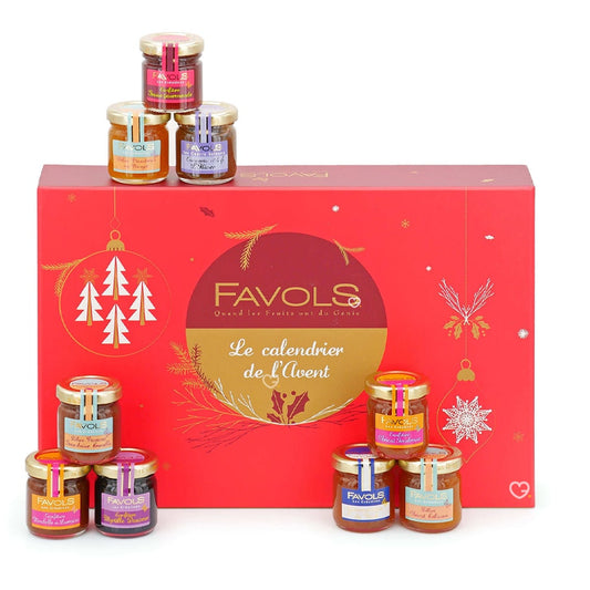 Calendrier de l'avent Favols 2025 contenant 24 pots de confitures