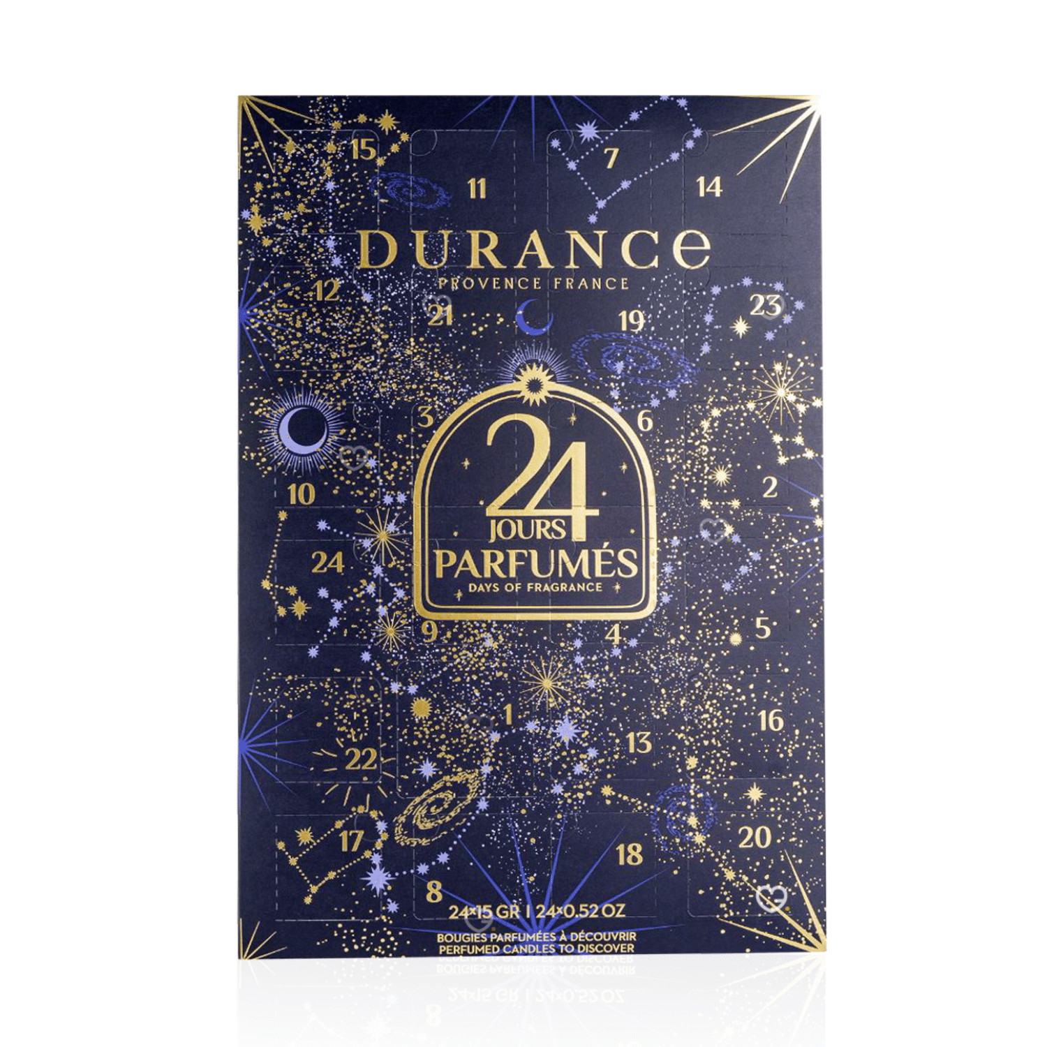 Calendrier de l’Avent Durance 2025 avec 24 bougies parfumées, 12 senteurs exclusives et un photophore en verre, idéal cadeau cocooning et décoration .