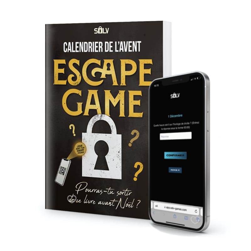 calendrier de l'avent escape game 2024 présenté sous forme de livre contenant 24 enigmes et casse tete pour adulte